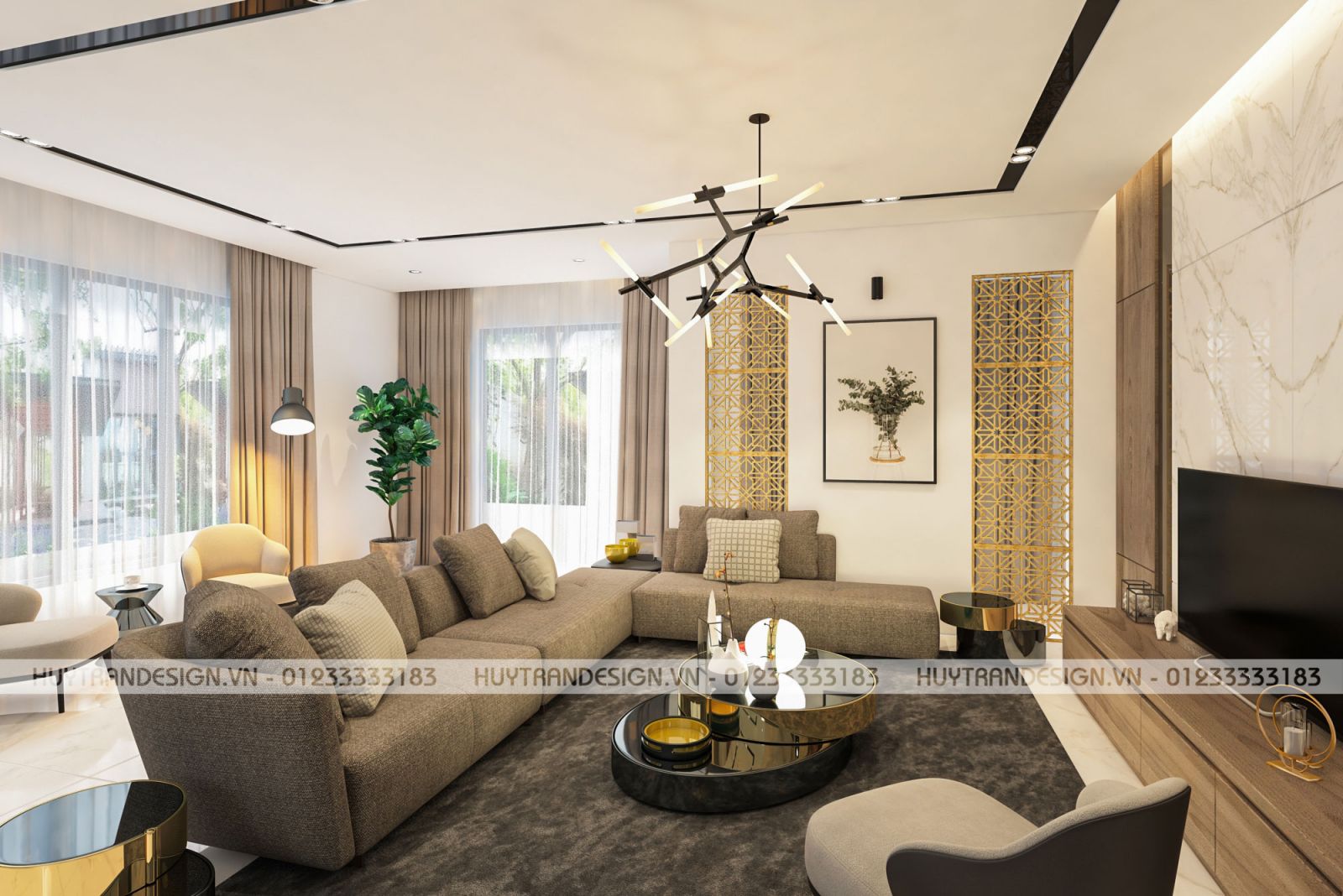 Thiết kế nội thất phòng khách tại biệt thự Hoa Sữa, Vinhomes Riverside, Long Biên, Hà Nội - Huytrandesign chuyên thiết kế nội ngoại thất-v1