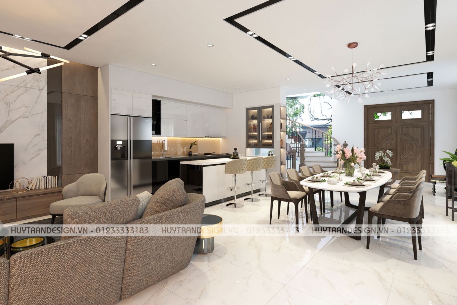 Thiết kế nội thất phòng bếp và phòng ăn tại biệt thự Hoa Sữa, Vinhomes Riverside, Long Biên, Hà Nội - Huytrandesign chuyên thiết kế nội ngoại thất-v1