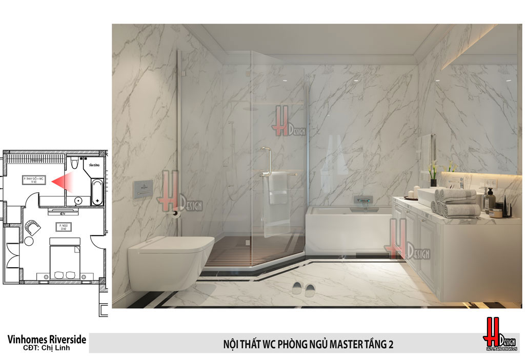 Thiết kế nội thất phòng tắm + vệ sinh (WC) biệt thự HL - Huytrandesign tư vấn, thiết kế, thi công nội thất đẹp tại Long Biên, Gia Lâm, Hà Nội - v20