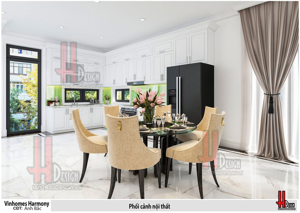 Thiết kế nội thất phòng bếp ăn biệt thự Vinhomes The Harmony phong cách tân cổ điển - Huytrandesign tư vấn, thiết kế, thi công nội thất đẹp - v4