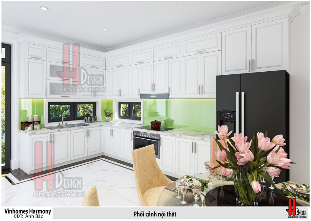 Thiết kế nội thất phòng bếp ăn biệt thự Vinhomes The Harmony phong cách tân cổ điển - Huytrandesign tư vấn, thiết kế, thi công nội thất đẹp - v5