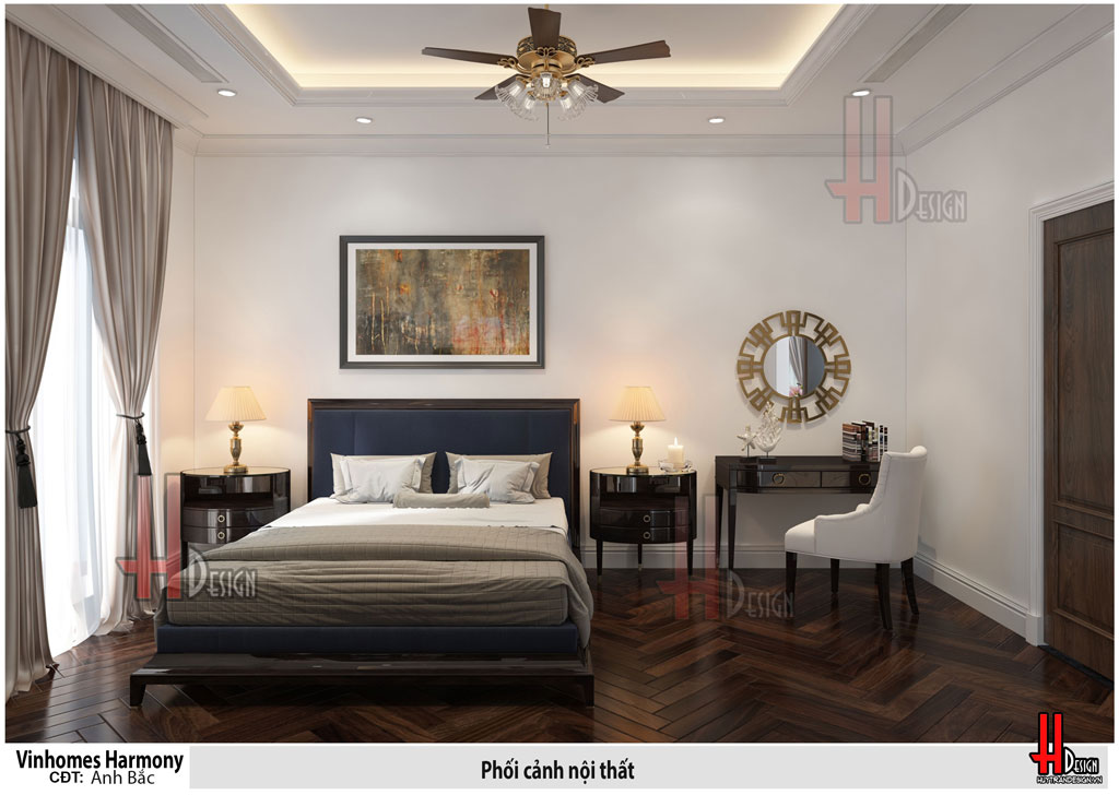 Thiết kế nội thất phòng ngủ chung biệt thự Vinhomes The Harmony phong cách tân cổ điển - Huytrandesign tư vấn, thiết kế, thi công nội thất đẹp - v13