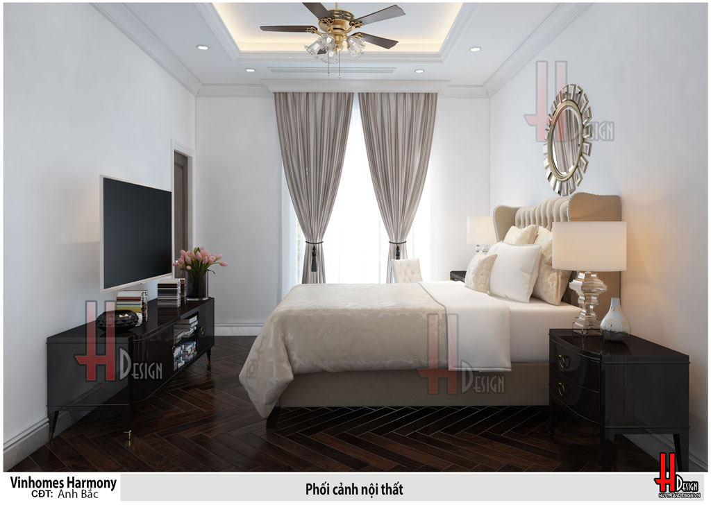 Thiết kế nội thất phòng ngủ chung biệt thự Vinhomes The Harmony phong cách tân cổ điển - Huytrandesign tư vấn, thiết kế, thi công nội thất đẹp - v9