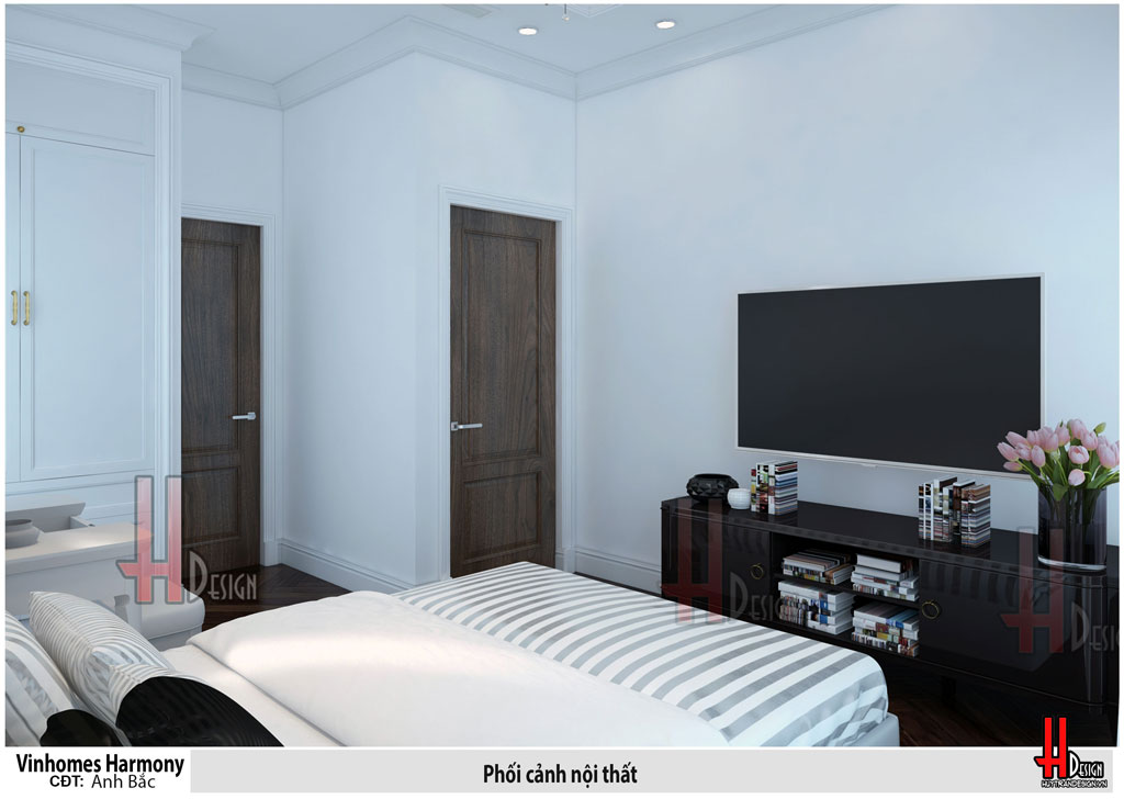 Thiết kế nội thất phòng ngủ chung biệt thự Vinhomes The Harmony phong cách tân cổ điển - Huytrandesign tư vấn, thiết kế, thi công nội thất đẹp - v12