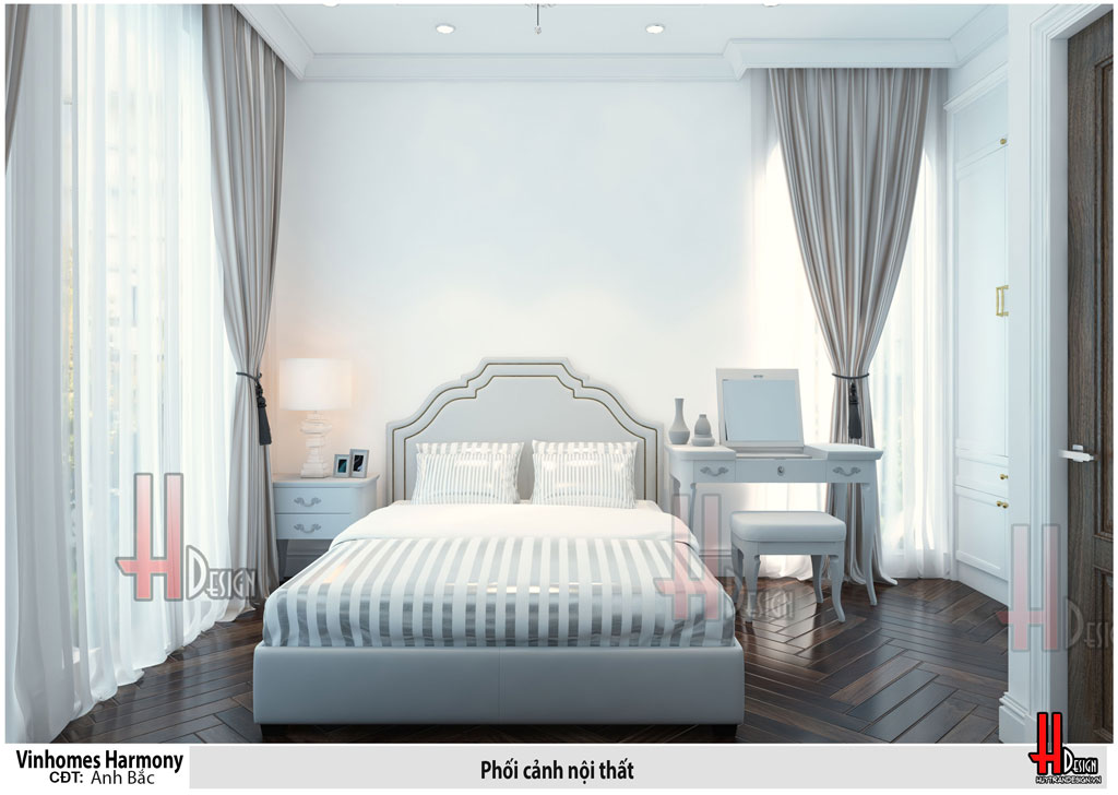 Thiết kế nội thất phòng ngủ chung biệt thự Vinhomes The Harmony phong cách tân cổ điển - Huytrandesign tư vấn, thiết kế, thi công nội thất đẹp - v11