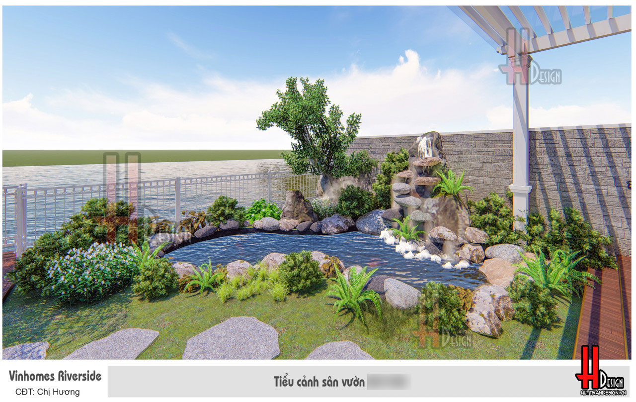 Mẫu thiết kế sân vườn hồ cá Koi kết hợp hòn non bộ biệt thự