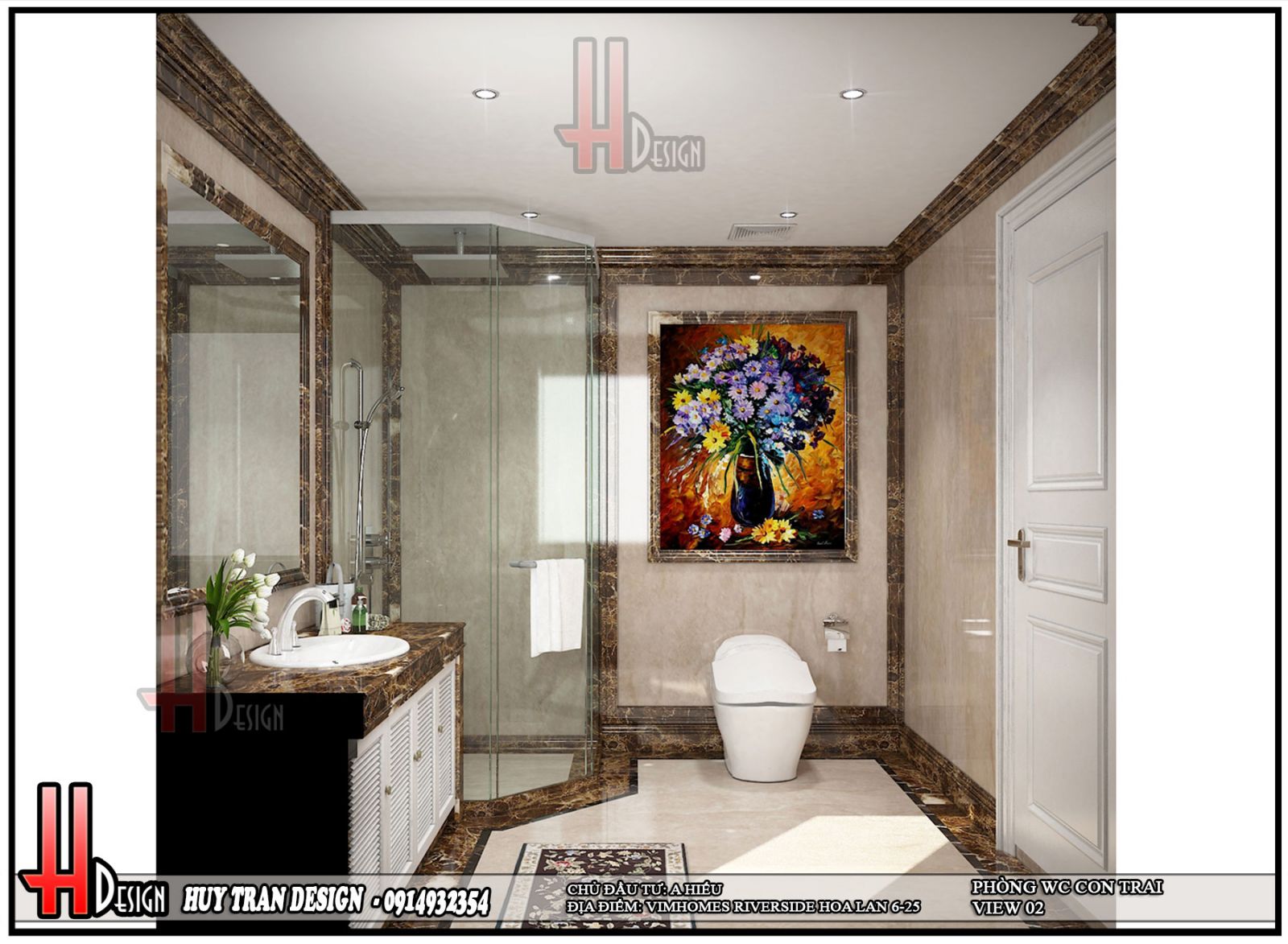Phối cảnh thiết kế nội thất tân cổ điển phòng WC con trai biệt thự Hoa Lan - Vinhomes Riverside - Long Biên - Hà Nội-v2